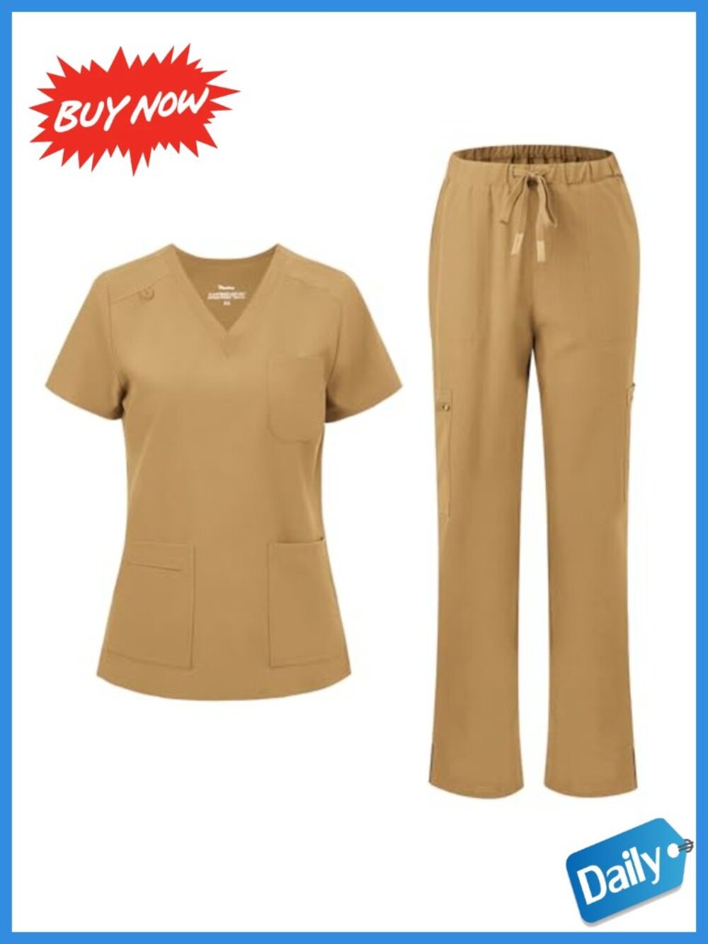 floralhue Scrubs Set V-Neck Top Straight Leg Cargo Pants 12 Pockets XXL
